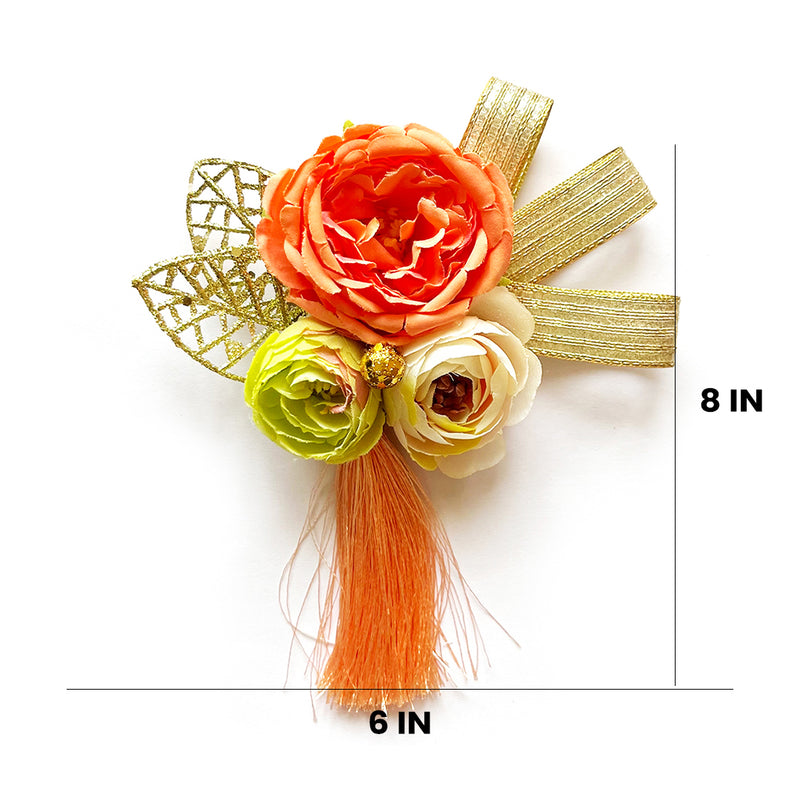 Cabbage Rose & Peonies With Tassels Flower Bunch Set of 4 for Trousseau Packing, Ready to use Flower Brooch Hamper for Decoration