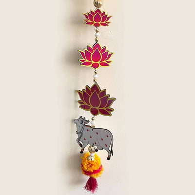 Cow & Lotus With Gajra Long Hanging Pair