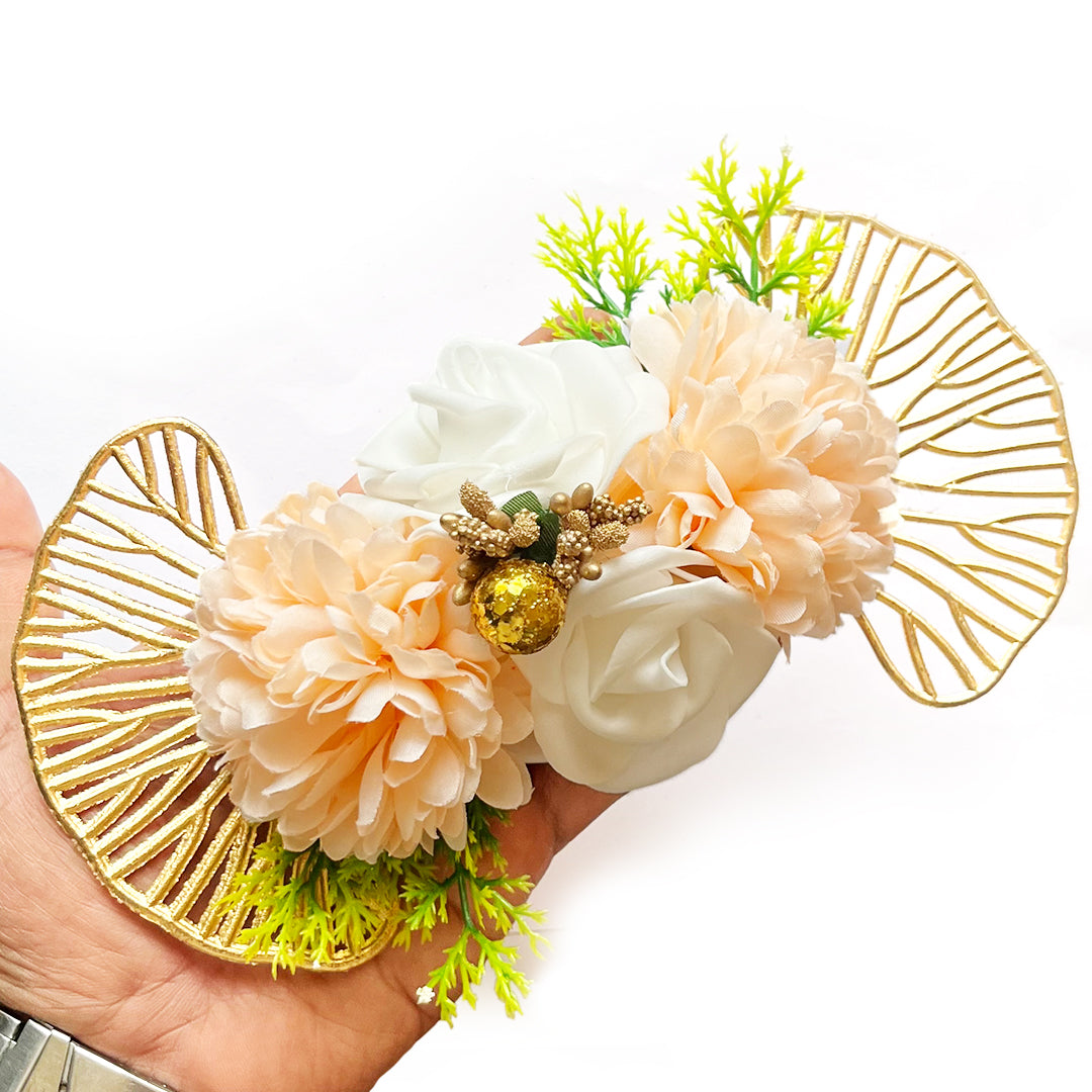 2 Carnation with 2 foam Flower Gecko Leaf Bunch Pack of 4 for Decoration, Trousseau Packing, home decor, wedding arrangements, hampers, special gift wrapping