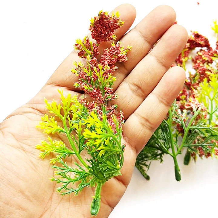 Green Fern Leaves With Red Edges Filler Set Of 12 for DIY Art  Decoration