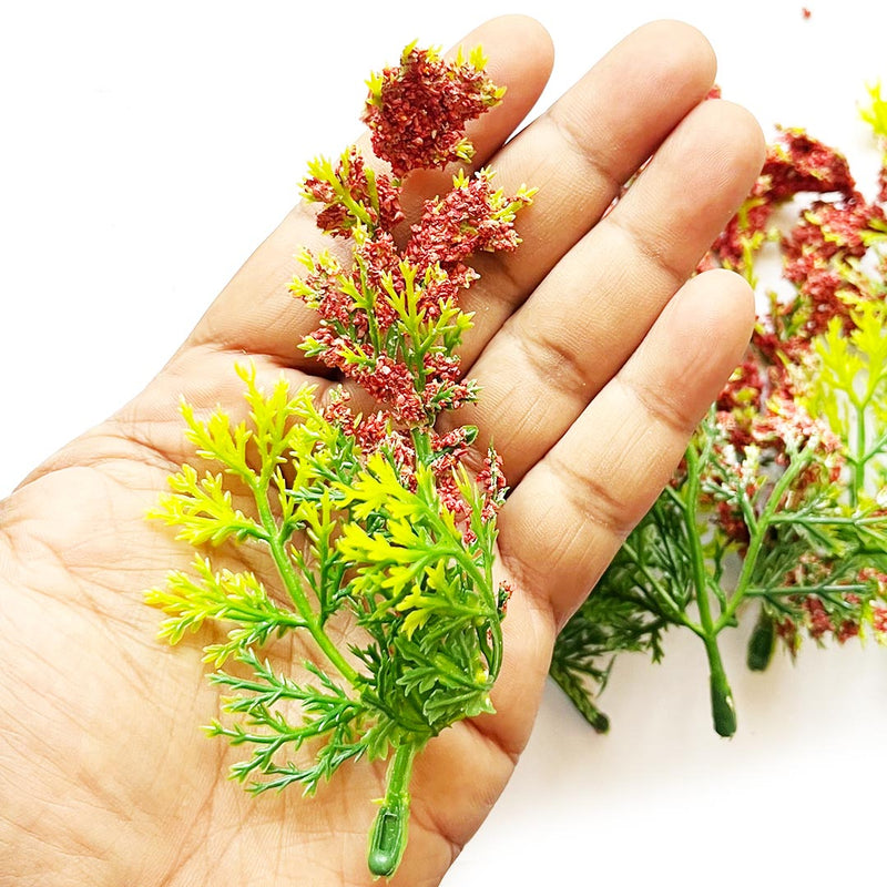 Green Fern Leaves With Red Edges Filler Set Of 12 for DIY Art  Decoration