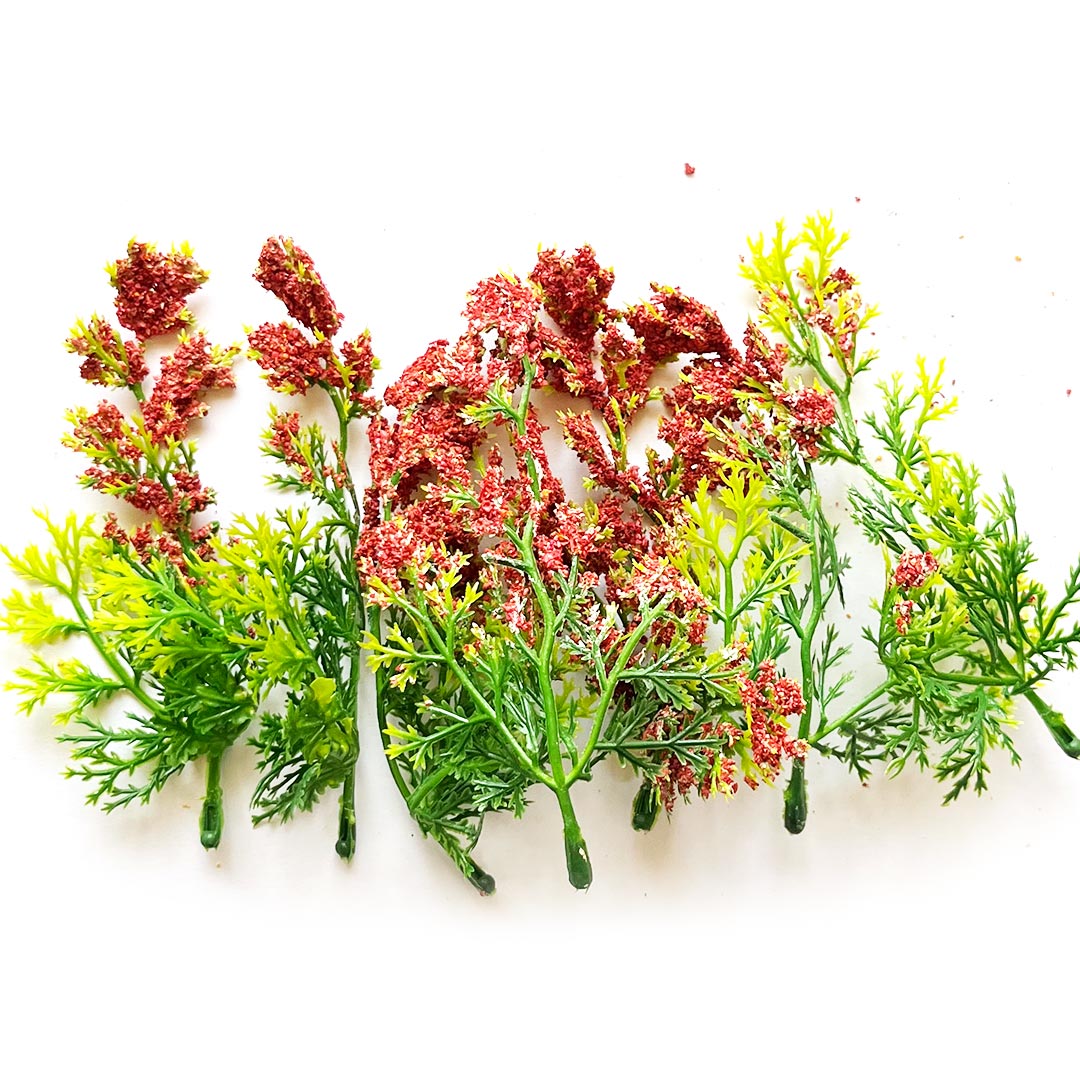 Green Fern Leaves With Red Edges Filler Set Of 12 for DIY Art  Decoration