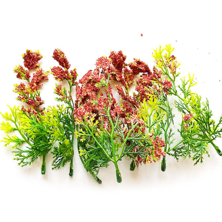 Green Fern Leaves With Red Edges Filler Set Of 12 for DIY Art  Decoration