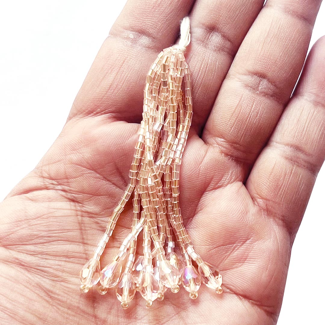 Rose Gold Glass Beads Tassel Pack Of 10 For Home Decoration & Diy Art Craft