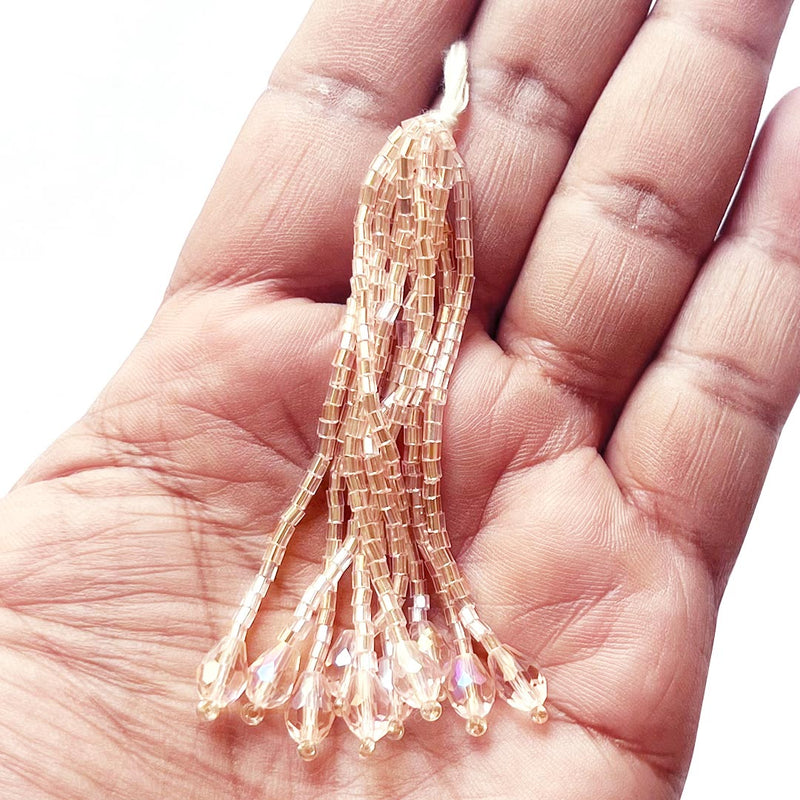 Rose Gold Glass Beads Tassel Pack Of 10 For Home Decoration & Diy Art Craft