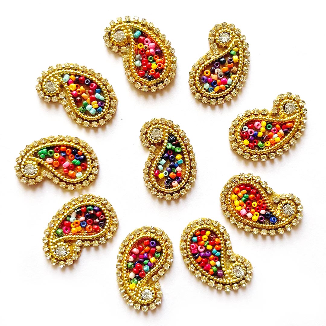 Paisley Shape Beaded Embroidered Appliqué Booti Patches – Pack of 25 | Decorative Craft Embellishments for Laddu Gopal Dress, Blouses, DIY Art & Embroidery Work