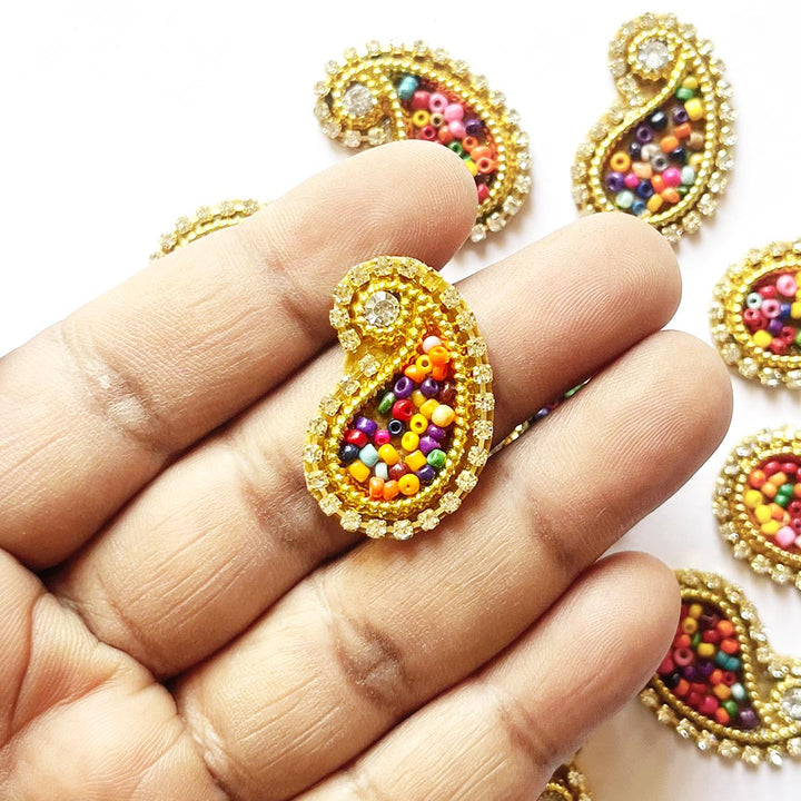 Paisley Shape Beaded Embroidered Appliqué Booti Patches – Pack of 25 | Decorative Craft Embellishments for Laddu Gopal Dress, Blouses, DIY Art & Embroidery Work