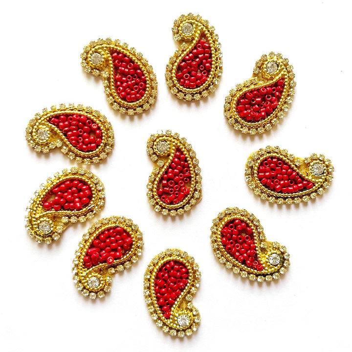 Paisley Shape Beaded Embroidered Appliqué Booti Patches – Pack of 25 | Decorative Craft Embellishments for Laddu Gopal Dress, Blouses, DIY Art & Embroidery Work
