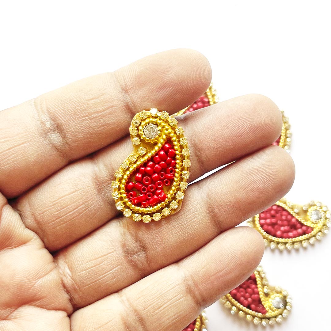 Paisley Shape Beaded Embroidered Appliqué Booti Patches – Pack of 25 | Decorative Craft Embellishments for Laddu Gopal Dress, Blouses, DIY Art & Embroidery Work