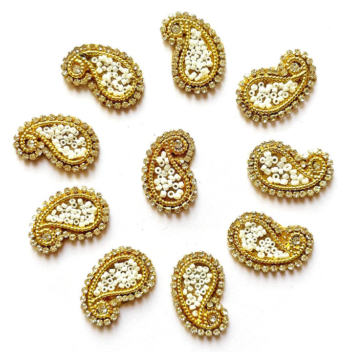 Paisley Shape Beaded Embroidered Appliqué Booti Patches – Pack of 25 | Decorative Craft Embellishments for Laddu Gopal Dress, Blouses, DIY Art & Embroidery Work