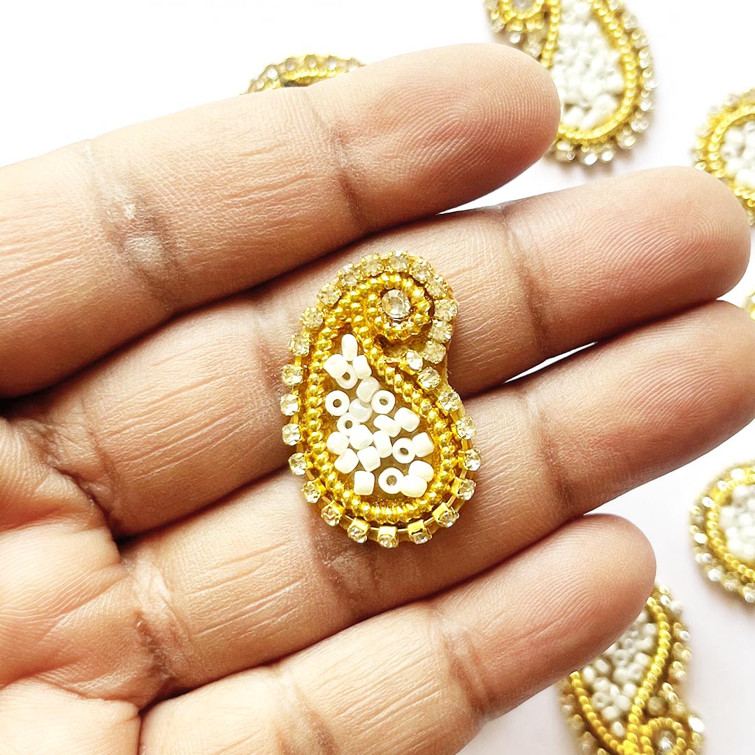 Paisley Shape Beaded Embroidered Appliqué Booti Patches – Pack of 25 | Decorative Craft Embellishments for Laddu Gopal Dress, Blouses, DIY Art & Embroidery Work
