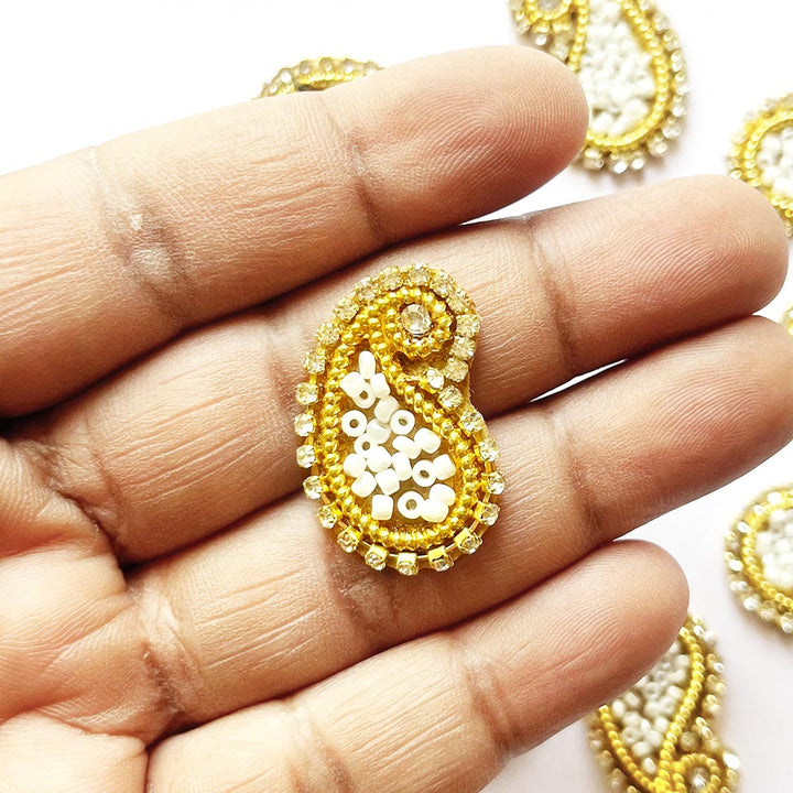 Paisley Shape Beaded Embroidered Appliqué Booti Patches – Pack of 25 | Decorative Craft Embellishments for Laddu Gopal Dress, Blouses, DIY Art & Embroidery Work
