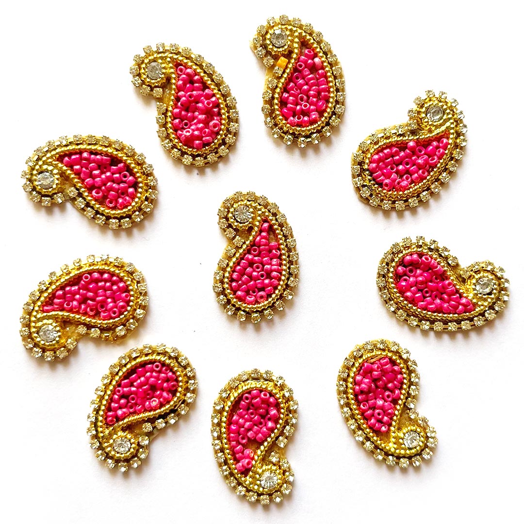 Paisley Shape Beaded Embroidered Appliqué Booti Patches – Pack of 25 | Decorative Craft Embellishments for Laddu Gopal Dress, Blouses, DIY Art & Embroidery Work