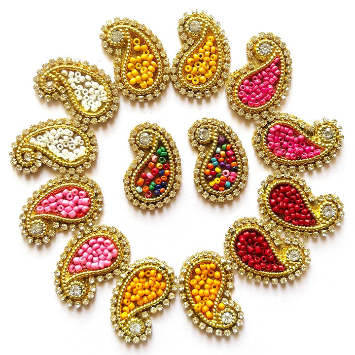 Paisley Shape Beaded Embroidered Appliqué Booti Patches – Pack of 25 | Decorative Craft Embellishments for Laddu Gopal Dress, Blouses, DIY Art & Embroidery Work