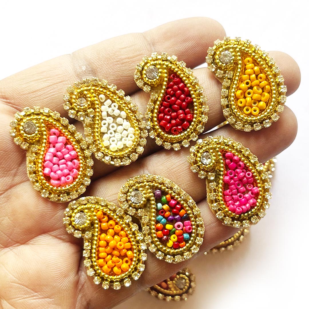 Paisley Shape Beaded Embroidered Appliqué Booti Patches – Pack of 25 | Decorative Craft Embellishments for Laddu Gopal Dress, Blouses, DIY Art & Embroidery Work