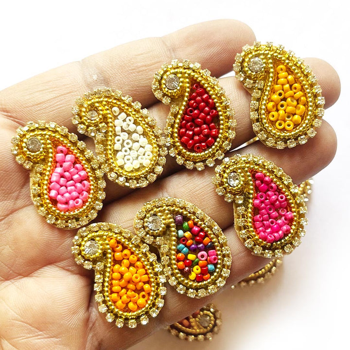 Paisley Shape Beaded Embroidered Appliqué Booti Patches – Pack of 25 | Decorative Craft Embellishments for Laddu Gopal Dress, Blouses, DIY Art & Embroidery Work