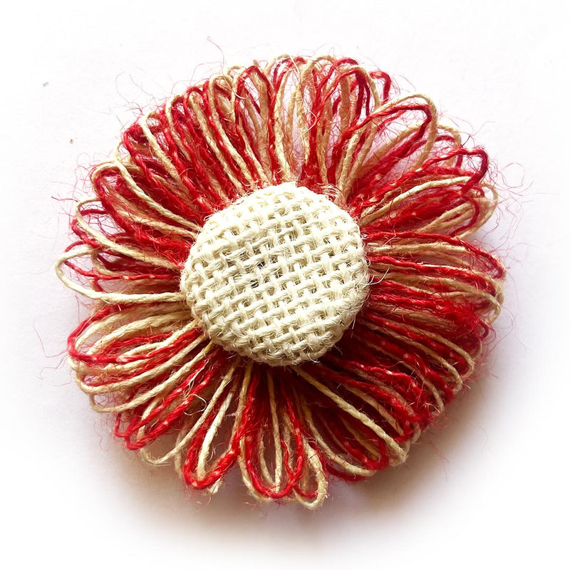 Red Jute Flower for Trousseau Packing, Ready to use Flower Brooch Hamper for Decoration, Gift Wrapping Flowers Set of 10