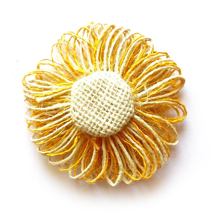 Yellow Jute Flower for Trousseau Packing, Ready to use Flower Brooch Hamper for Decoration, Gift Wrapping Flowers Set of 10