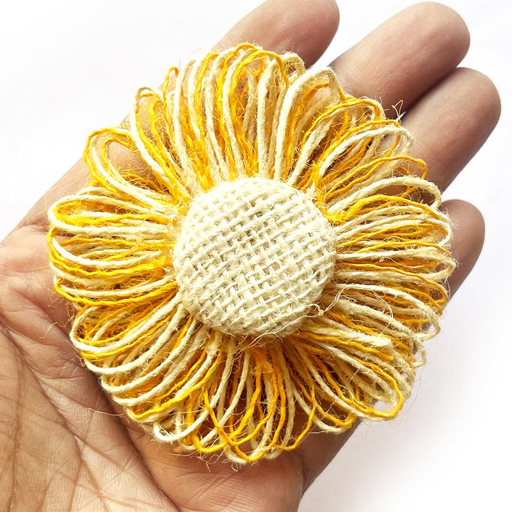 Yellow Jute Flower for Trousseau Packing, Ready to use Flower Brooch Hamper for Decoration, Gift Wrapping Flowers Set of 10