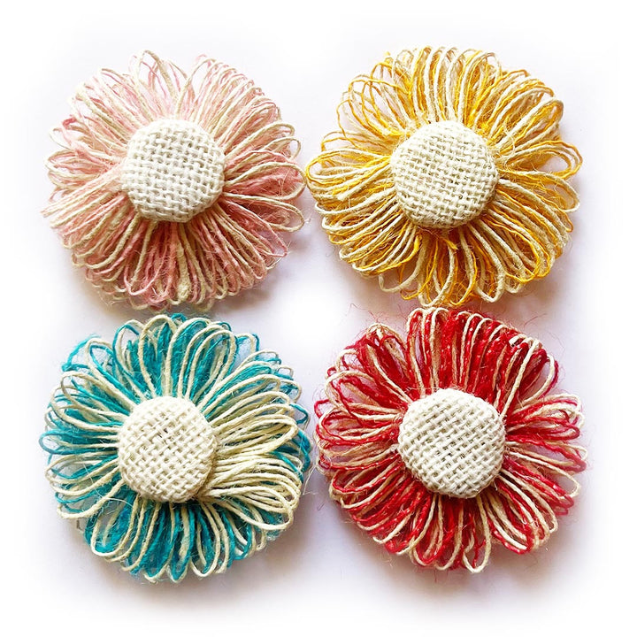 Yellow Jute Flower for Trousseau Packing, Ready to use Flower Brooch Hamper for Decoration, Gift Wrapping Flowers Set of 10