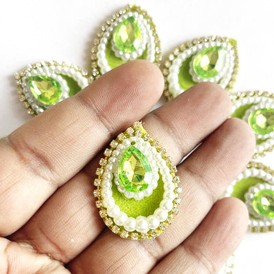 Decorative Pan Shape Fancy Embroidered Appliqué Kundan Patches Set of 20 For DIY Craft & Festival Decoraion
