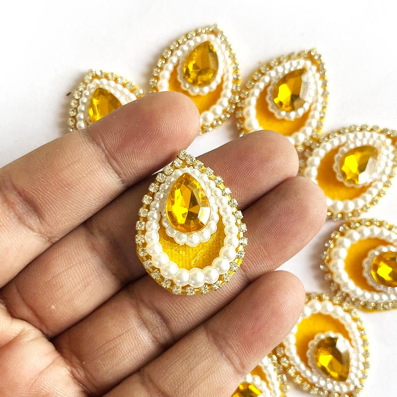 Decorative Pan Shape Fancy Embroidered Appliqué Kundan Patches Set of 20 For DIY Craft & Festival Decoraion