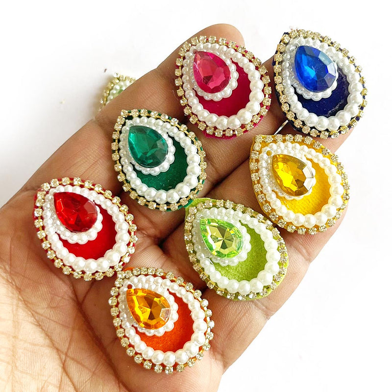 Decorative Pan Shape Fancy Embroidered Appliqué Kundan Patches Set of 20 For DIY Craft & Festival Decoraion