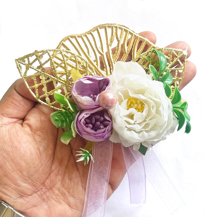 Mix Peonies Flower with Ginkgo Leaf Bunch Set of 4 for Trousseau Packing, Ready to use Flower Brooch Hamper for Decoration,