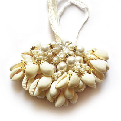 White Fancy Designer Kaudi Shell Pearl Multi-Purpose Women's Ethnic Wear Hanging Latkan Brooch Tassels pack of 10 for Blouse, Lehenga, Suit & Dupatta Embellishment & Art & Craft Decoration