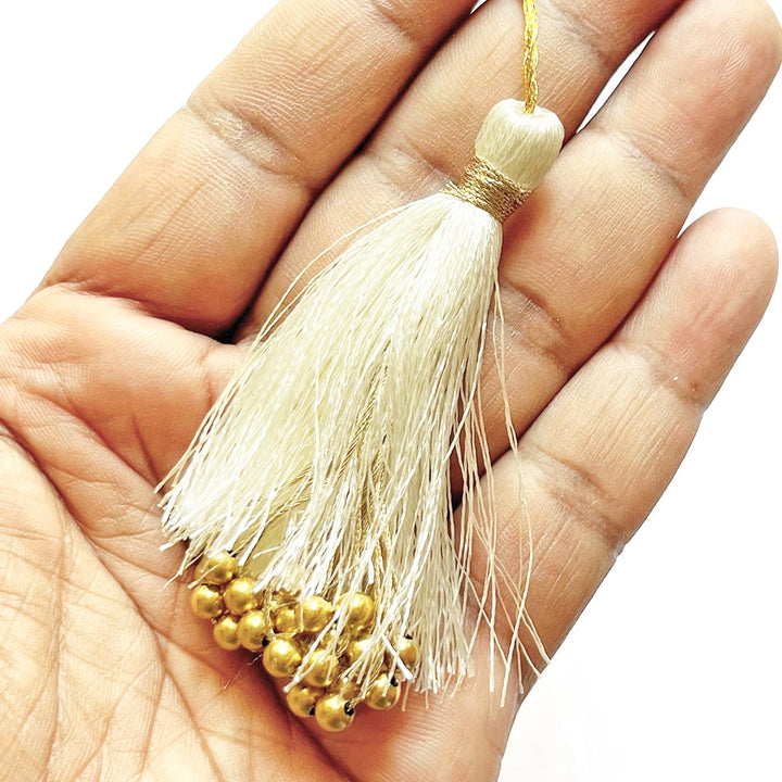 Fancy Silk Tassels with Zari Bead Thread Latkan for Perfect Embellishments for Suit, Kurti, Gown, Saree, Blouse, Dupatta, Lehenga & Jewelry, DIY Art & Craft 10CM Pack of 10