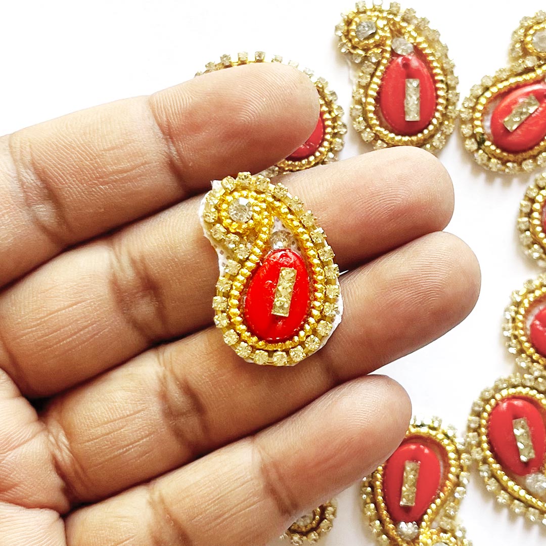 Kaudi Paisley Shape Appliqué Booti Patches – Pack of 25 | Decorative Craft Embellishments for Laddu Gopal Dress, Blouses, DIY Art & Embroidery Work