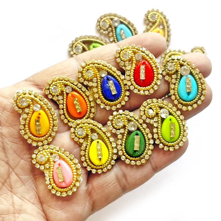 Kaudi Paisley Shape Appliqué Booti Patches – Pack of 25 | Decorative Craft Embellishments for Laddu Gopal Dress, Blouses, DIY Art & Embroidery Work