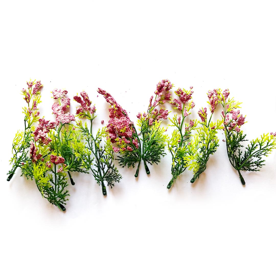 Green Fern Leaves With Pink Edges Filler Set Of 12 for DIY Art  Decoration