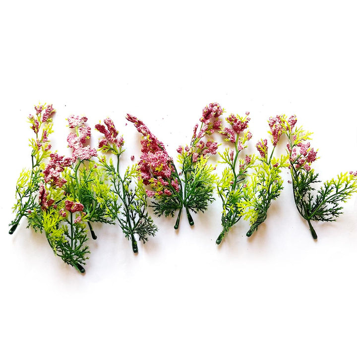 Green Fern Leaves With Pink Edges Filler Set Of 12 for DIY Art  Decoration