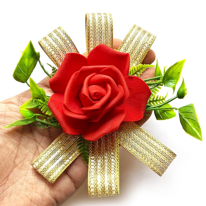 Rose Foam Flower Bunch Set of 4 for Trousseau Packing, Ready to use Flower Brooch Hamper for Decoration