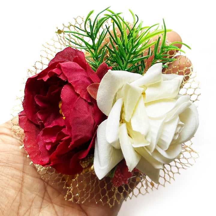 Big Peony with Rose Bunch Set of 4 for Trousseau Packing, Ready to use Flower Brooch Hamper for Decoration
