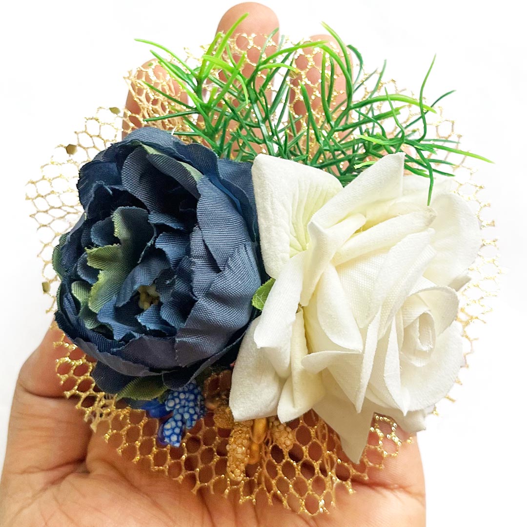 Big Peony with Rose Bunch Set of 4 for Trousseau Packing, Ready to use Flower Brooch Hamper for Decoration