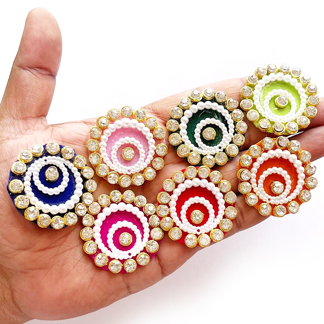Round Kundan Booti Patch Pack Of 10 For God Cloths Decorations & DIY Crafts