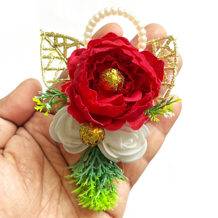 Big Peony & two Foam Flower Bunch Pack Of 4 for Trousseau Gift & Hamper Packaging, Wedding & Festive Decoration