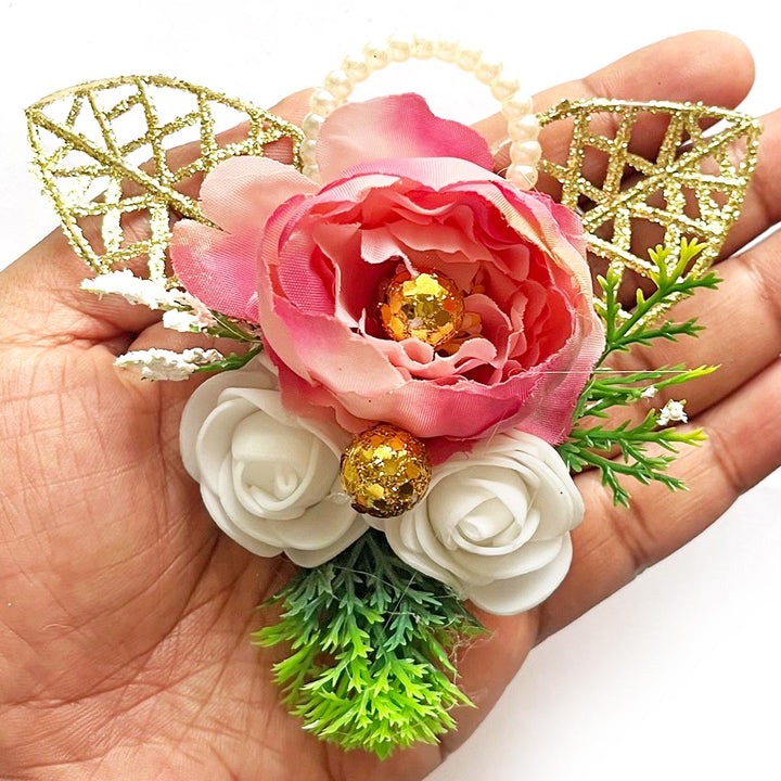 Big Peony & two Foam Flower Bunch Pack Of 4 for Trousseau Gift & Hamper Packaging, Wedding & Festive Decoration