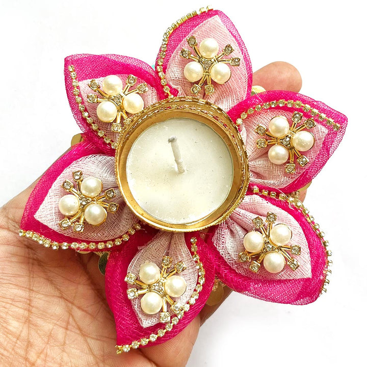Decorative Fabric Rangoli Tea-light Holder Pair For Diwali, Home Decoration & Festive