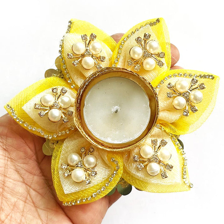 Decorative Fabric Rangoli Tea-light Holder Pair For Diwali, Home Decoration & Festive