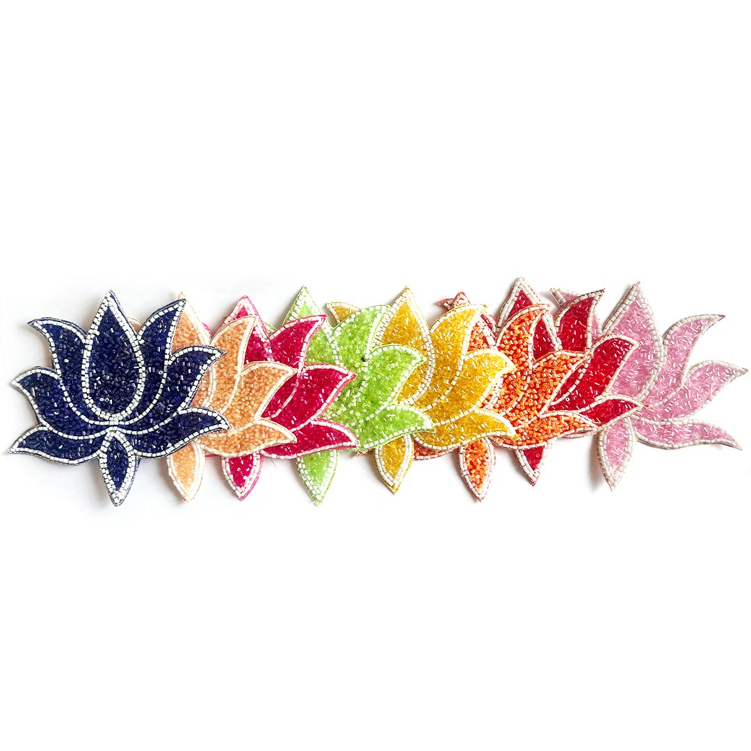 Multicolor Cutdana & White Beads embroidery booti patch Pack of 8 for bandhanwar decoration & Festive DIY Craft