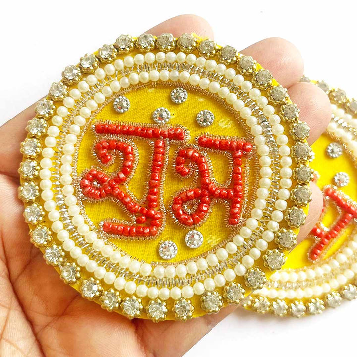 Shubh Labh Woolen Circle Design embroidery booti Patch Pack of 2 pair for Home Decoration & Diwali Festive DIY Art & Craft Work