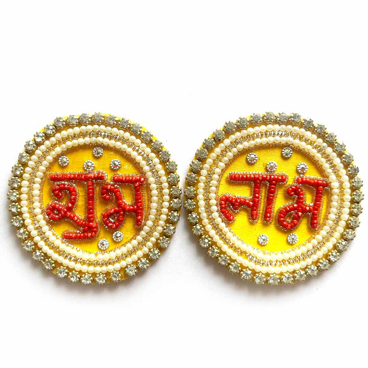 Shubh Labh Woolen Circle Design embroidery booti Patch Pack of 2 pair for Home Decoration & Diwali Festive DIY Art & Craft Work
