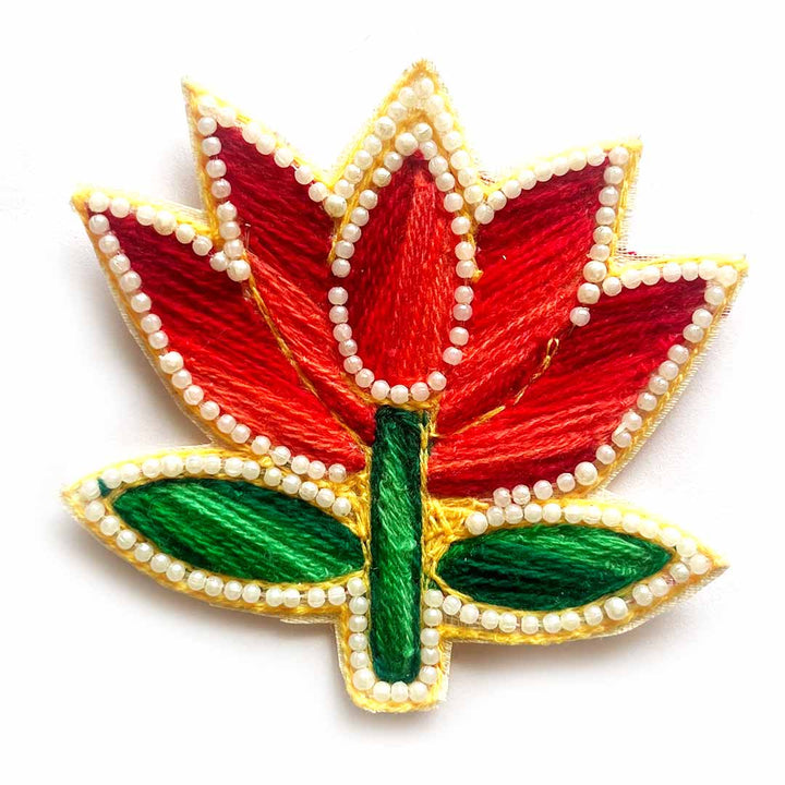 Woolen Lotus & Flower Design embroidery booti Patch Pack of 4 for Home Decoration & Diwali Festive DIY Art & Craft Work