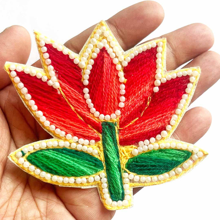 Woolen Lotus & Flower Design embroidery booti Patch Pack of 4 for Home Decoration & Diwali Festive DIY Art & Craft Work