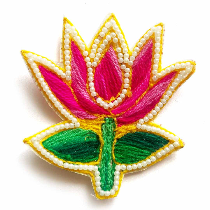 Woolen Lotus & Flower Design embroidery booti Patch Pack of 4 for Home Decoration & Diwali Festive DIY Art & Craft Work