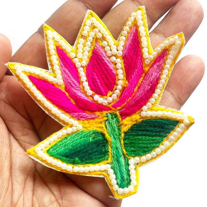 Woolen Lotus & Flower Design embroidery booti Patch Pack of 4 for Home Decoration & Diwali Festive DIY Art & Craft Work