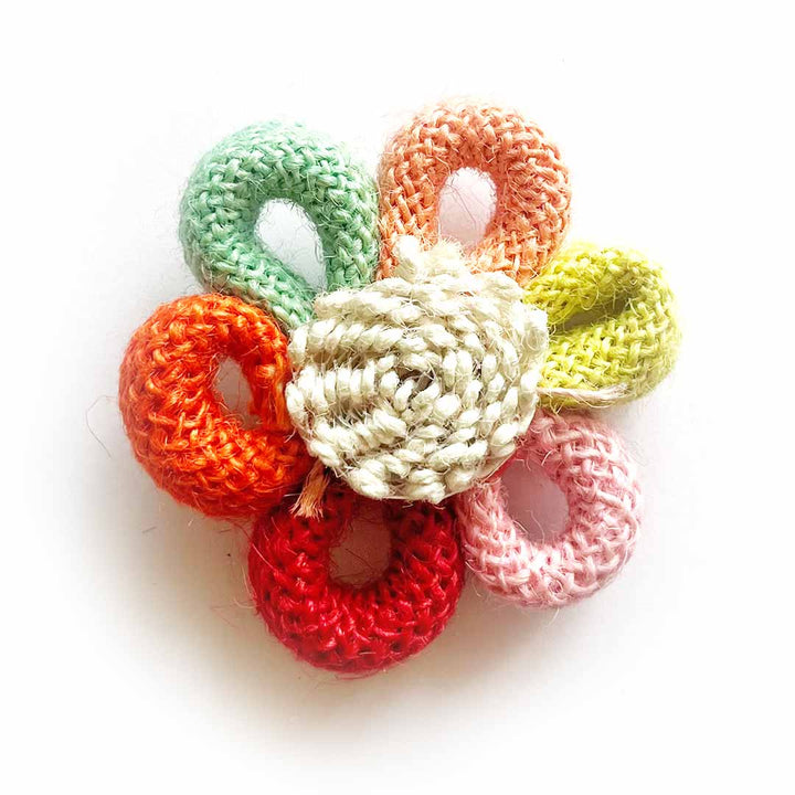 Mix Color Jute Flower for Trousseau Packing, Ready to use Flower Brooch Hamper for Decoration, Gift Wrapping Flowers Pack of 10
